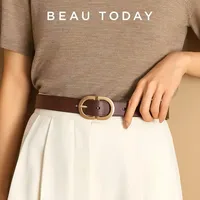 BEAUTODAY Belt Women Genuine Cow Leather Metal Oval Buckle Retro Simple Solid Ladies Jeans Dress Waistband Handmade 91012 1