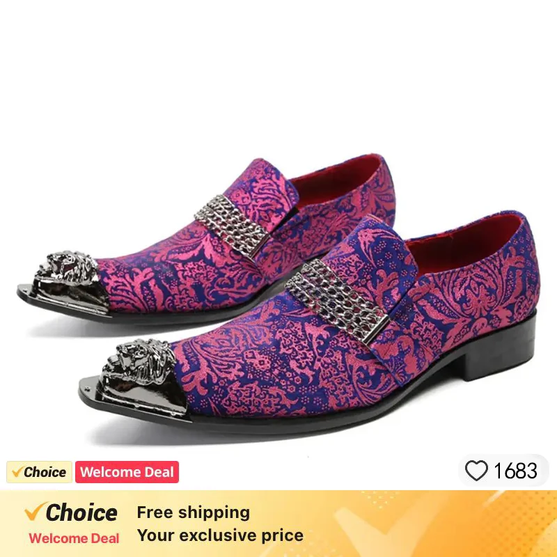 New black Color Men Leather Shoes Men's Loafers with Gold Toe and Metal Party Wedding Men Dress Shoes