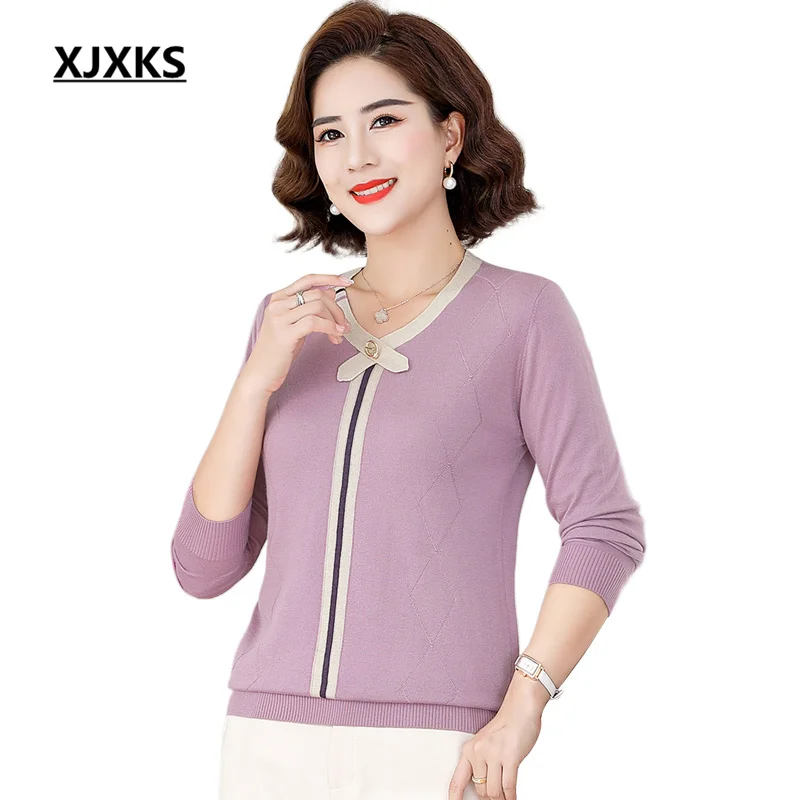 

XJXKS 2022 Autumn Winter Latest Loose Plus Size Women's Sweater High Quality Wool Knitted Sueters De Mujer Lady Pullover