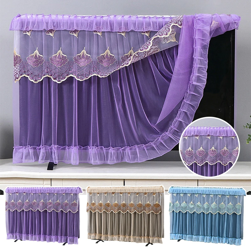 TV Screen Monitor Protector Cover 55/60/65/70/75inch Television LCD Protector Lace Embroidery Dust Cover Home Decorations