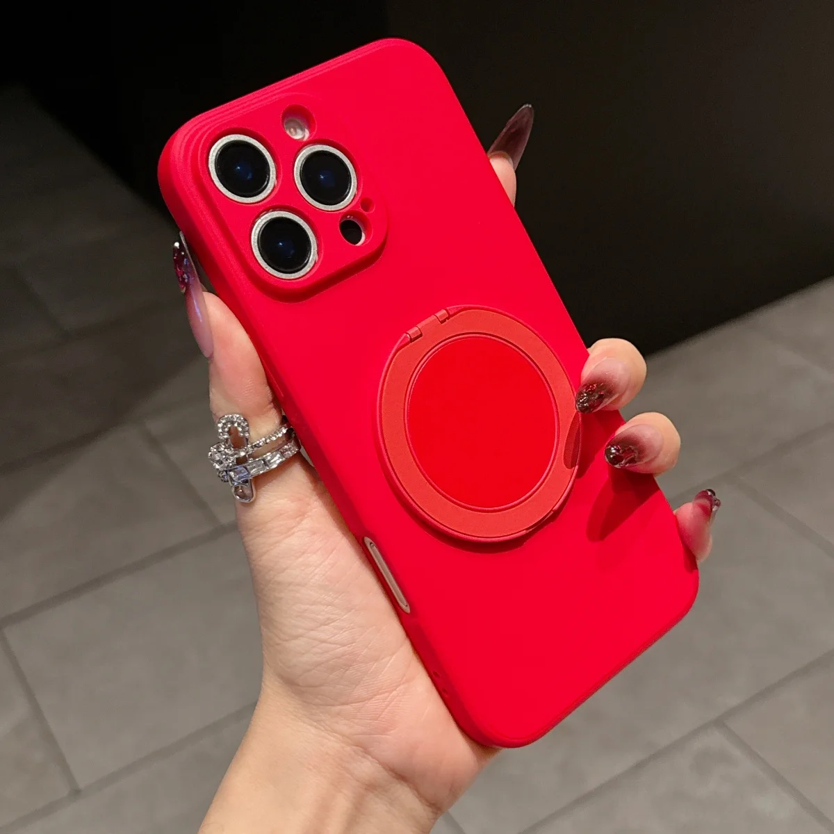 360° Rotating Liquid Silicone Case with Ring Kickstand and Grip Bracket