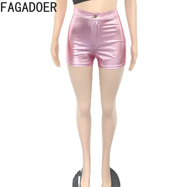  - FAGADOER Sexy Candy Color Skinny Shorts Women High Waisted Button Slim Shorts Fashion Female Nightclub Party Matching Clothing