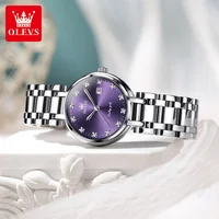 OLEVS Brand Fashion Purple Quartz Watches for Women Stainless Steel Waterproof Calendar Luxury Diamond Watch Womens Dress Watch 4