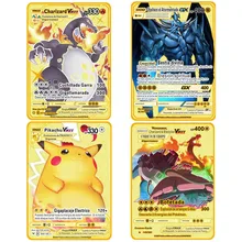 

4-12 Pcs/Set Pokemon Cards Anime Figure Pikachu Charizard Pocket Monster Spanish Metal Card Battle Action Model Child Toy Gift