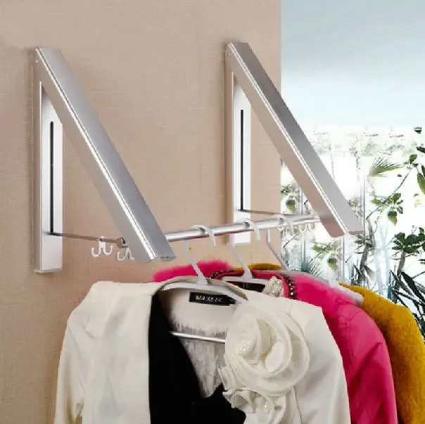 

VidricShelves Metal Chrome Wall Mounted Clothes Drying Hanger Foldable Laundry Rack Useful For Modern Home Decoration WF-2531