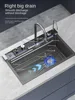 2024 Integrated Waterfall Kitchen Sink Honeycomb Technology Large Digitial Display Stainless Steel Soap Dispenser Cup Washer 4