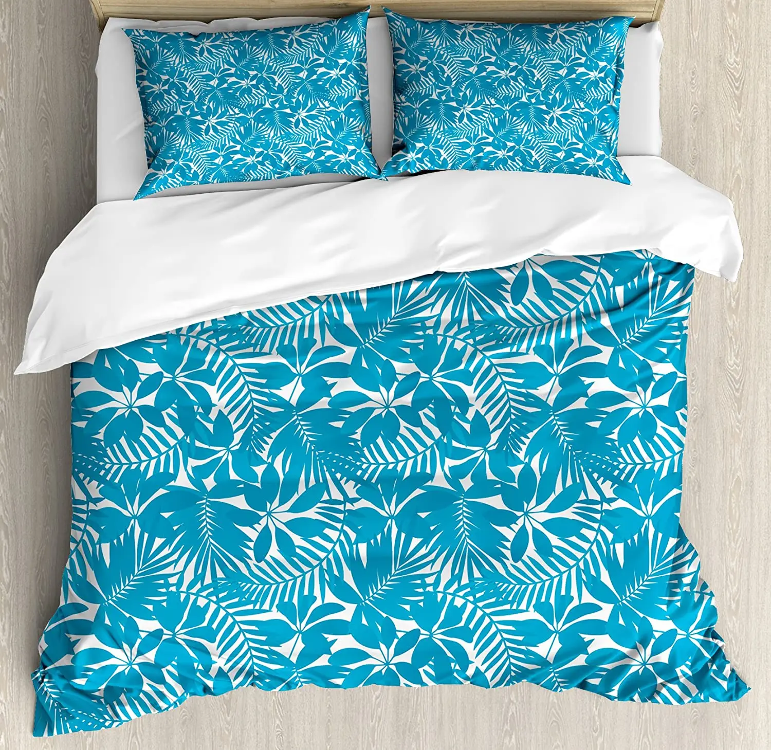 Aqua Bedding Set For Bedroom Bed Home Tropical Tree Leaves Pattern Hawaiian Nature and Veg Duvet Cover Quilt Pillowcase |