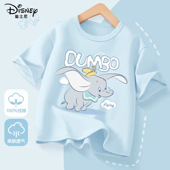 Disney Dumbo LittleElephant Children's Short-Sleeved T-shirt, 100% Cotton, 2025 New Style, Summer Girls' Top, Boys' Summer Dress 1