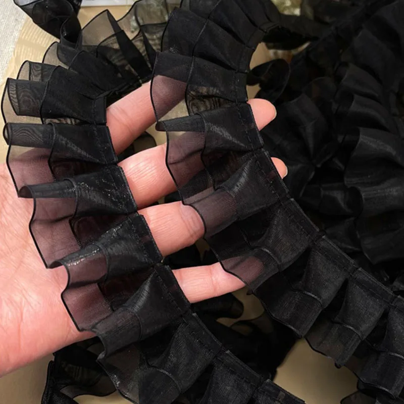 4CM Wide Transparent Organza Lace Accessories Clothing Collar Button Cuffs Clothes Decoration Double Layer Lotus Leaf Material