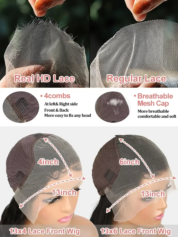 13x4 13x6 Transparent Lace Frontal Human Hair Wigs HD Lace Front Human Hair Wigs Straight Pre Plucked HD Lace Wigs For Women 5