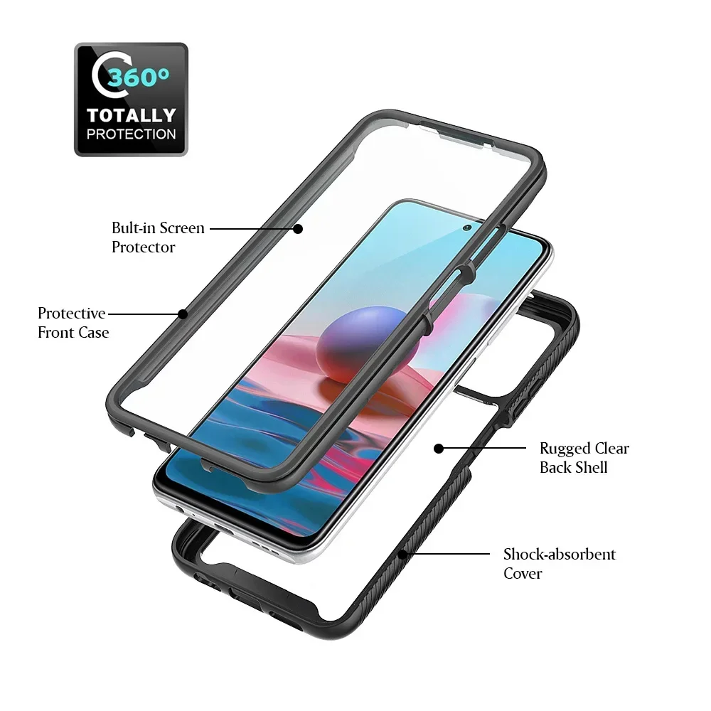 Premium 360° Shockproof Hybrid TPU/PC Case with Built-in Screen Protector - Crystal Clear
