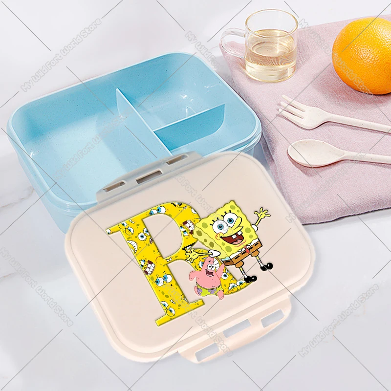 Niedliche Cartoon-Kinder-Lunchbox SpongeBob Buchstaben A-Z Schüler-Bento-Box mit Fächern Tragbarer Schul- und Büro-Obst- und Lebensmittelbehälter – Detail 2