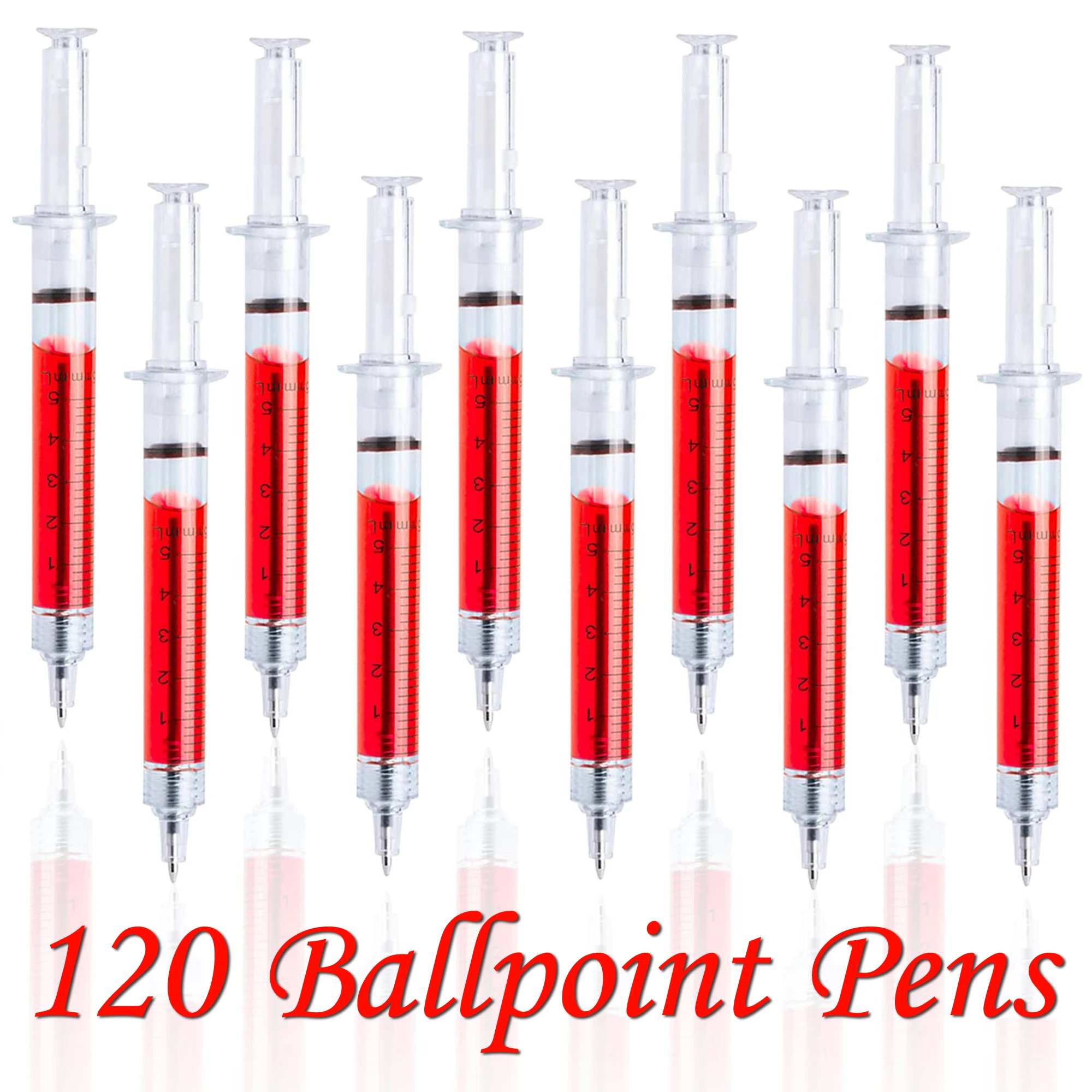 

120pcs Red Syringe Pen Blue Ink Black Ink Ballpoint Pens 0.5mm Signature Stationery Ballpen Novelty Gift Office School Supplies