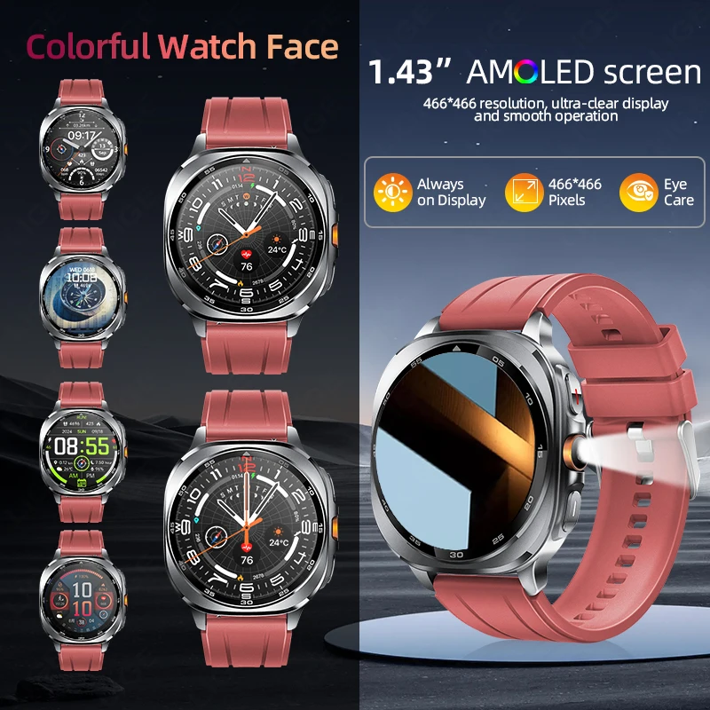 2026 New Military Bluetooth Call AMOLED Smart Watch Built-in GPS Compass Barometric Altimeter Waterproof Sports Smartwatches Men