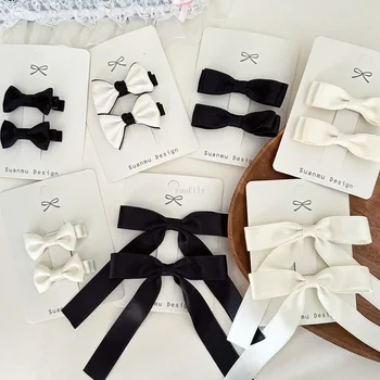 Fiocco in nastro Fermagli per capelli per neonate Carino versatile Ragazze Studenti Forcina Copricapo Solido Nero Bianco Accessori per capelli per bambini