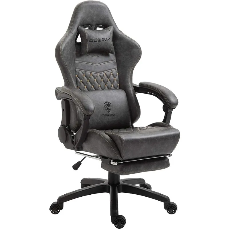 

Gaming Office, PC with Massage Lumbar Support, Vintage Style PU Leather High Back Adjustable Swivel Task Chair with Footrest