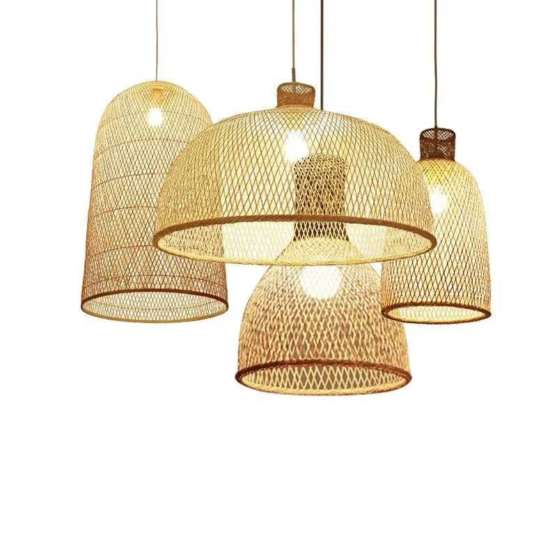 Japanese Bamboo Art Pendant Lights Vintage Wood Chinese Pendant Lamp Suspension Fixtures Luminaire Hanglamp Lustre LED Fixture