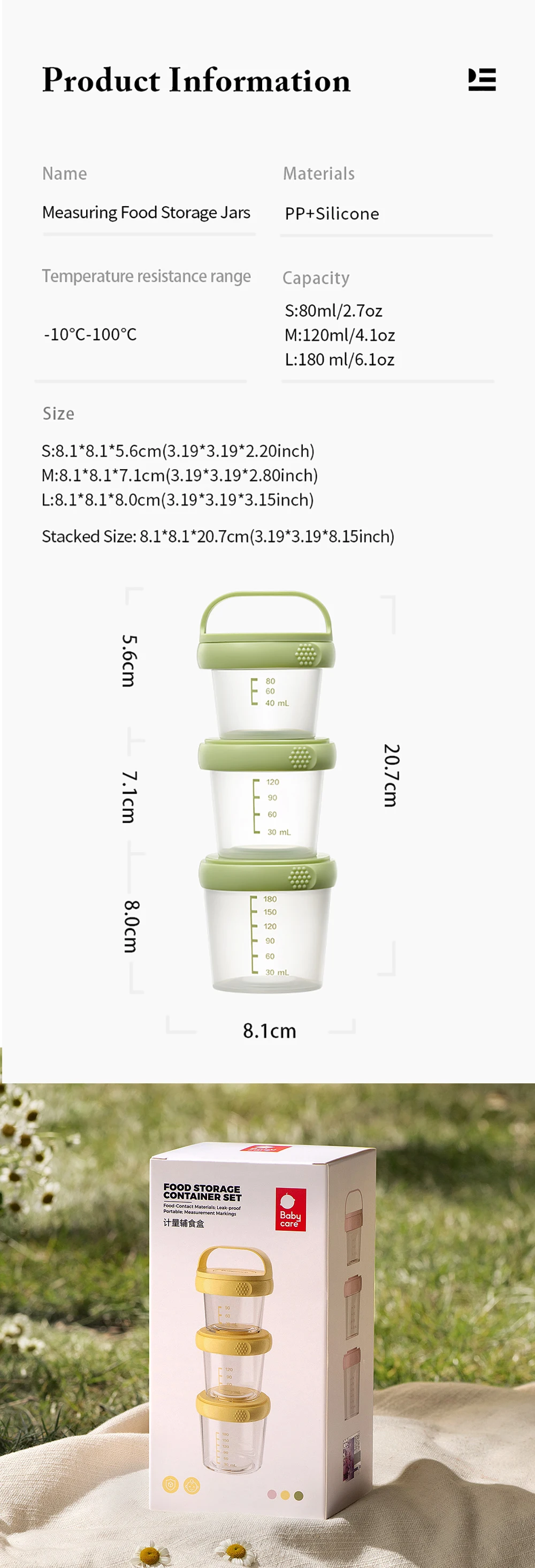 Bc Babycare 3pcs 2.7/4.1/6.1oz Baby Food Storage Jars with Lids Reusable Leak-proof Small PP Food Freezer Containers Stacked Box images - 6