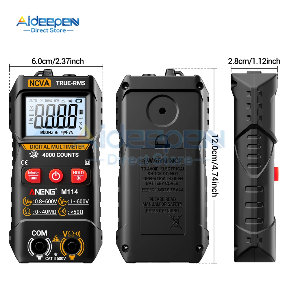 M114 M115 Smart Mini Multimeter Digital 4000 Counts DC/AC voltage Backlit bright screen NCV Resistance Data Retention Tester