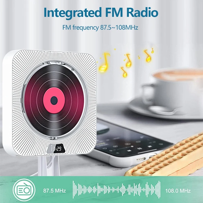 Lettore Cd A Parete Radio Fm Bluetooth Disco Usb Lettore Musicale Portatile Telecomando Altoparlante Stereo Ac220V Spina Ue
