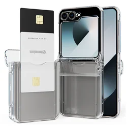 Shockproof Full Protection Wallet Card Holder Phone Case - Solid Color Clear Hard Folding Cover - Galaxy Z Flip5 (Transparent)