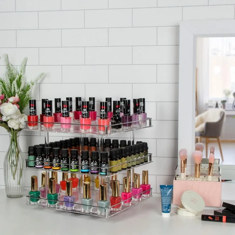 3 Tier Acrylic Nail Polish 360 Rotating Display Rack Organizer Stand Makeup Cosmetics Storage Box 3