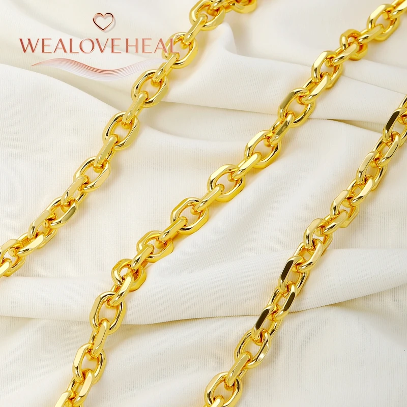 18K vergoldetes Metall flache ovale Rolo-Kette für die Schmuckherstellung, DIY-Halskette, Armband, Damen, Herren, Schmuckherstellung, Zubehör im Großhandel – Detail 19