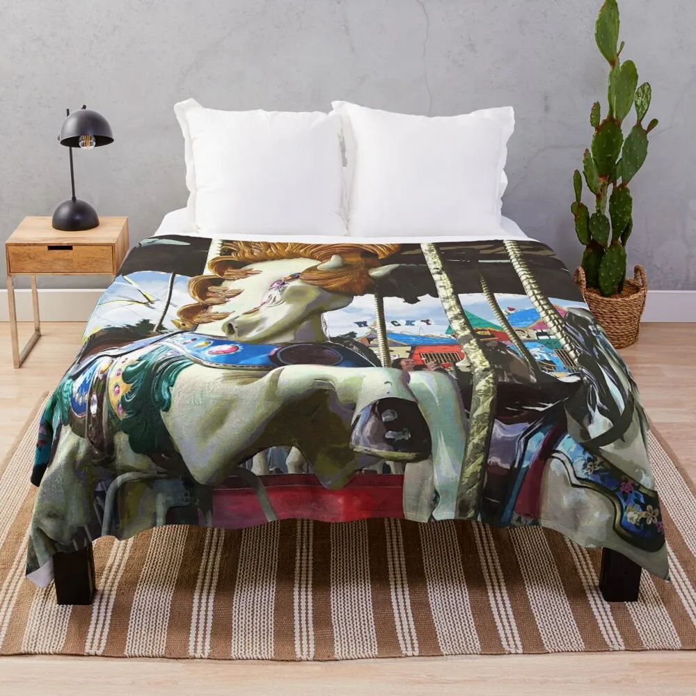 

Carousel Horse With Flowing Mane Throw Blanket Multi-Purpose sofa fluffy blanket Stuffed Blankets