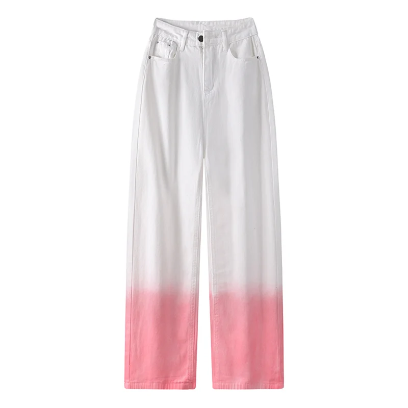 

Pink White Gradient White Pink Pants Straight Leg Jeans Women Hot Girl 90S Y2K Summer New High Waists Loose Slim