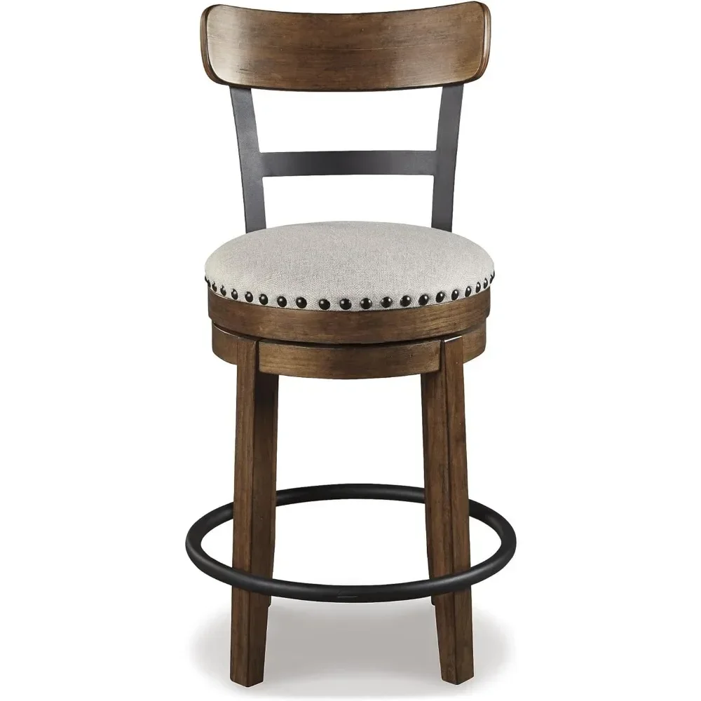 Valebeck Rustic Farmhouse 24.5&rdquo; Counter Height Swivel Bar Stool, Brown