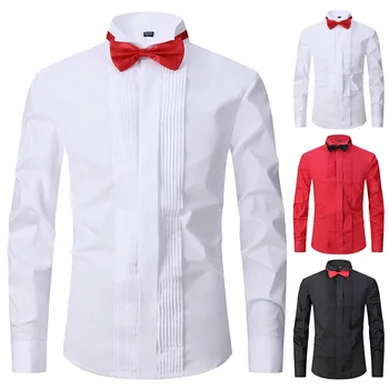 Smoking da sposa da uomo camicie eleganti a maniche lunghe gemelli francesi piega a coda di rondine camicia da gentiluomo con bottoni scuri bianco rosso nero
