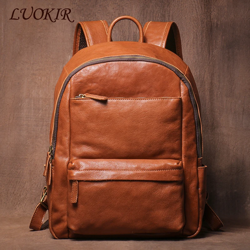 LUOKIR Men's Vintage Genuine Leather Travel Backpack Women's Cowhide College Style School Bag Computer Bags For 15 Inch Laptop 1