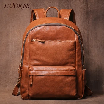 LUOKIR Men's Vintage Genuine Leather Travel Backpack Women's Cowhide College Style School Bag Computer Bags For 15 Inch Laptop 1