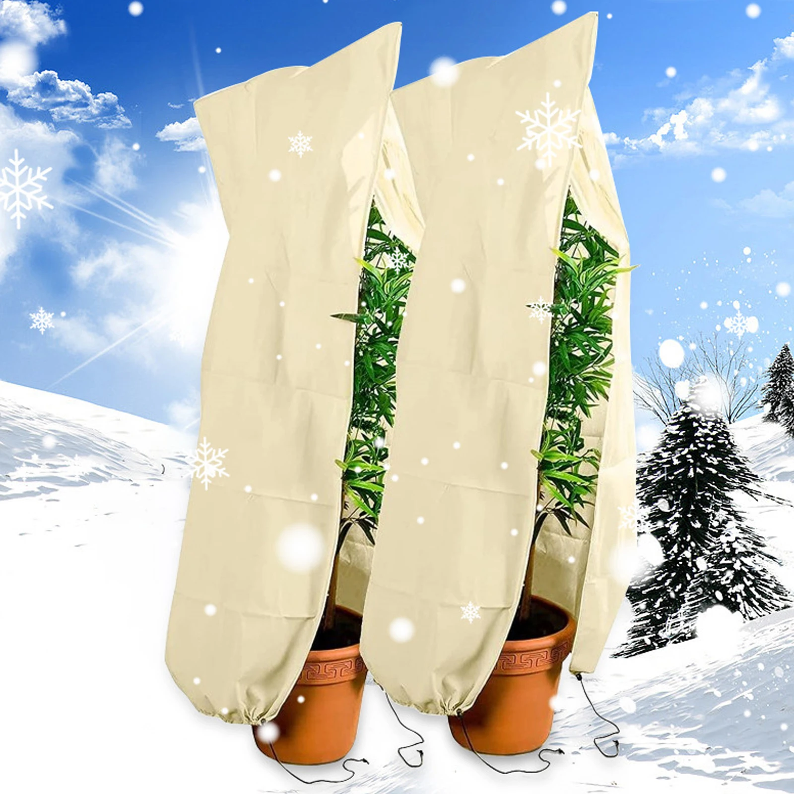 2 PCS Large Plant Covers Freeze Protection, Winter Frost Protection Frost Cloth, Plant Freeze Protection with Zipper Drawstring