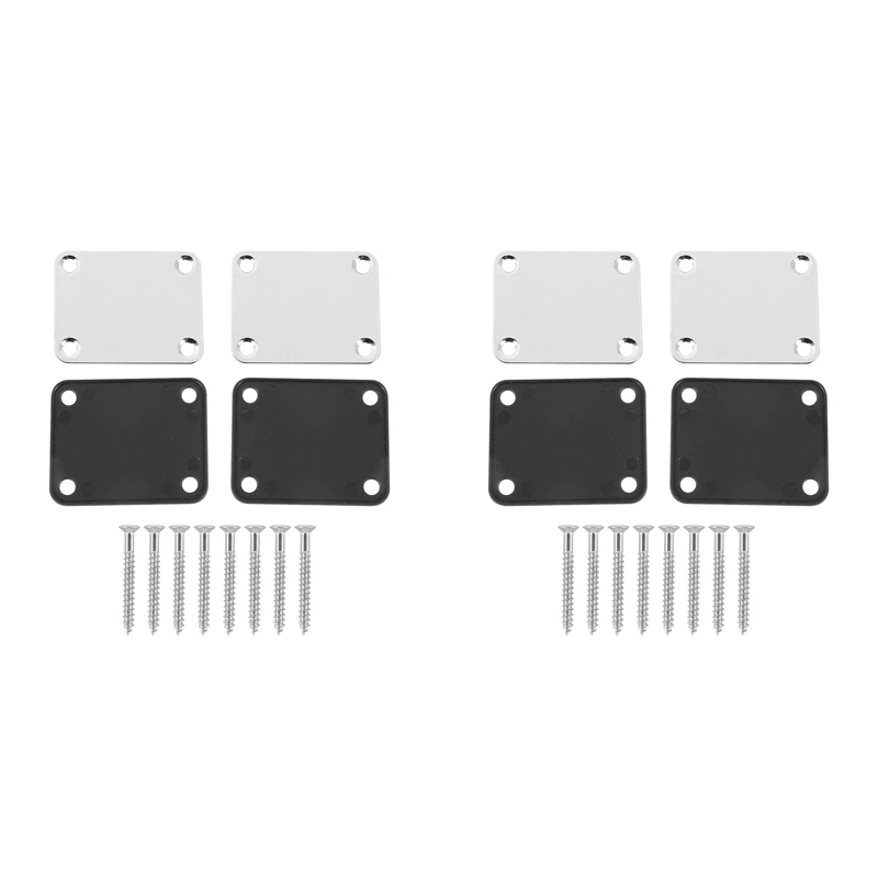 

4 Pcs Guitar Metal Neck Plates With Plastic Mat For Strat Tele Style Electric Guitar Replacement, Chrome