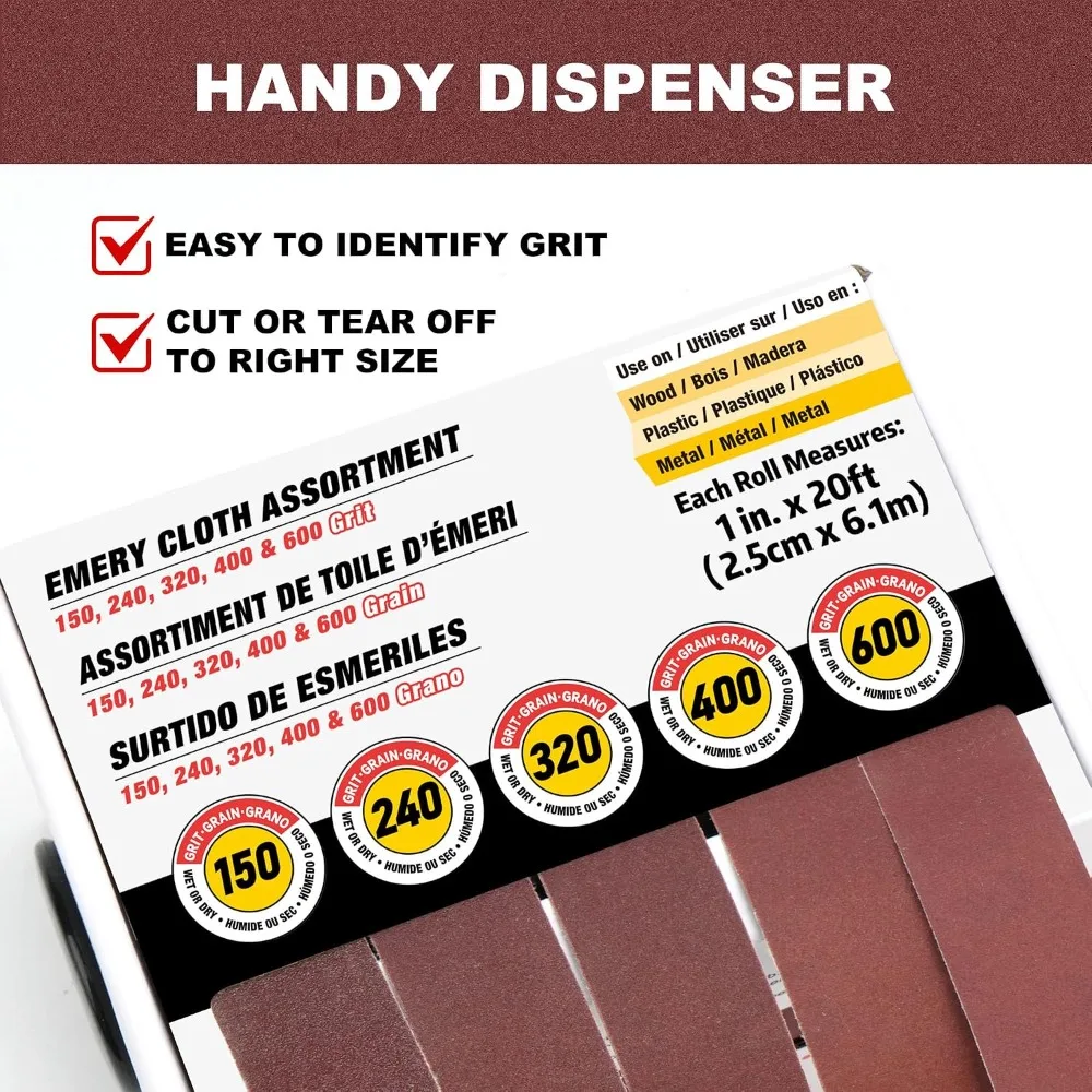 5 Grit Emery Cloth Roll Set – 150/240/320/400/600 Grit Abrasive Sanding Paper Rolls for Metal Polishing, Grinding & Finishing 5