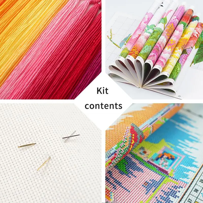 Joy Sunday Beautiful View Of Lake Pattern Cross Stitch Kits Aida Fabric 16CT 14CT Printed DIY Hand Needlework Embroidery Sets