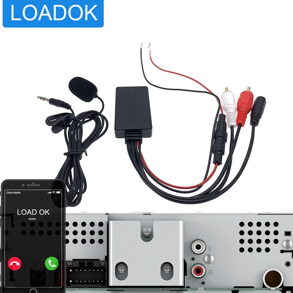 Per Pioneer Alpine Sony 2Rca Radio Bluetooth 5.0 Kit Audio Aux Music Adapter Module Microfono Rca Cavo Vivavoce Mic