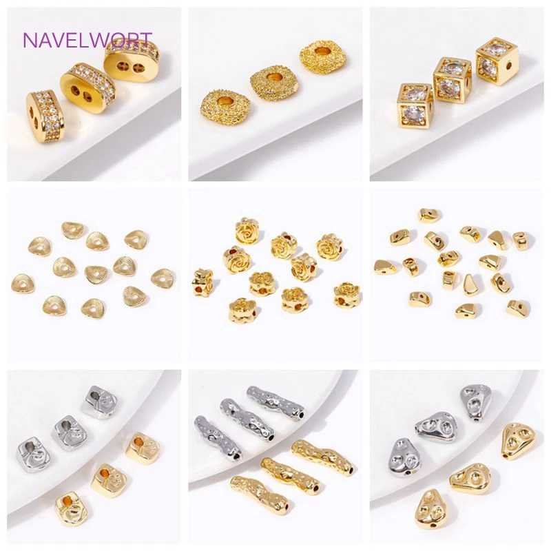 18K Gold Plating Inlay Zircon Square Shape Spacer Beads Brass Metal Separator Beads For DIY Bracelet Jewelry Making Accessories