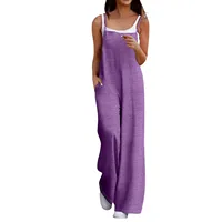 Female Summer Solid Color Loose Streetwear Casual Overalls Jumpsuits Adjustable Straps Sleeveless Cute Comfy Rompers With Pocket