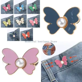 U4LF Adjustable Jean Button Pins Butterfly Shaped Waist Tightener Instant Jean Buttons for Jeans Pants No Sewing Required