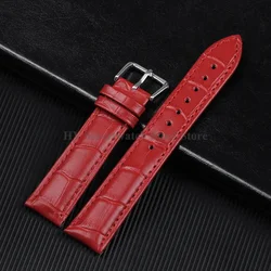 Waterproof Leather Sport Watch Band with Pin Clasp - 16mm (Red)