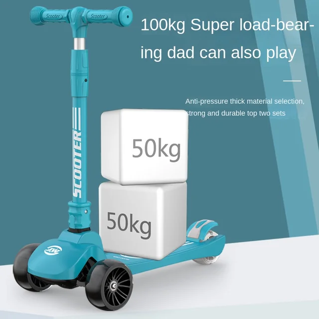 LazyChild Anti-Slip Foldable Scooter 2-6 Years Old Children's Yo-Yo Car Four-Speed Adjustment Scooter Scooter Flash Wheel 4