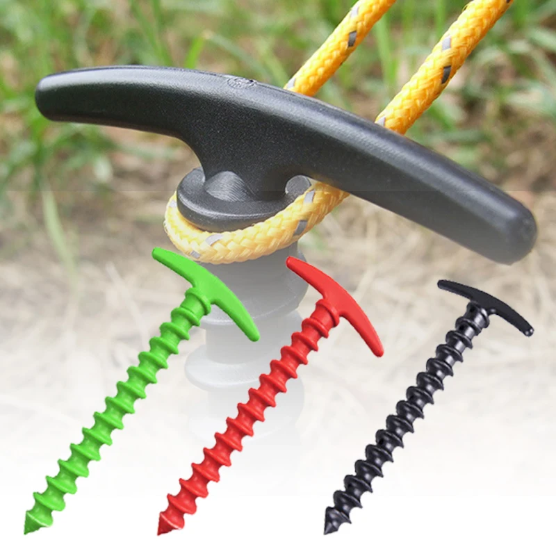 Lot De 20 Piquets De Tente En Plastique Jaune - 14.5 Cm - Pour Camping, Plage, Parasol - Spirale Avec Crochet - 6