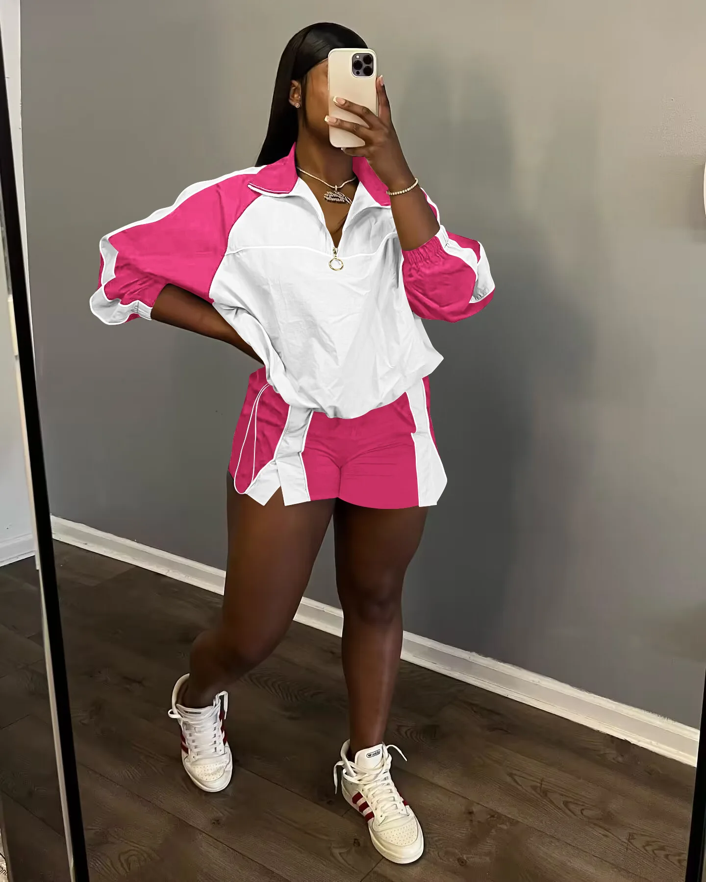 Casual Color-blocking New in Matching Sets Spring Long Sleeves Lapel Tops Tracksuit Fashion Sporty Female Drawstring Short Sets 2023 summer outfits for women s short sets korean fashion casual tracksuit suit loose short sleeves and shorts two pieces sets