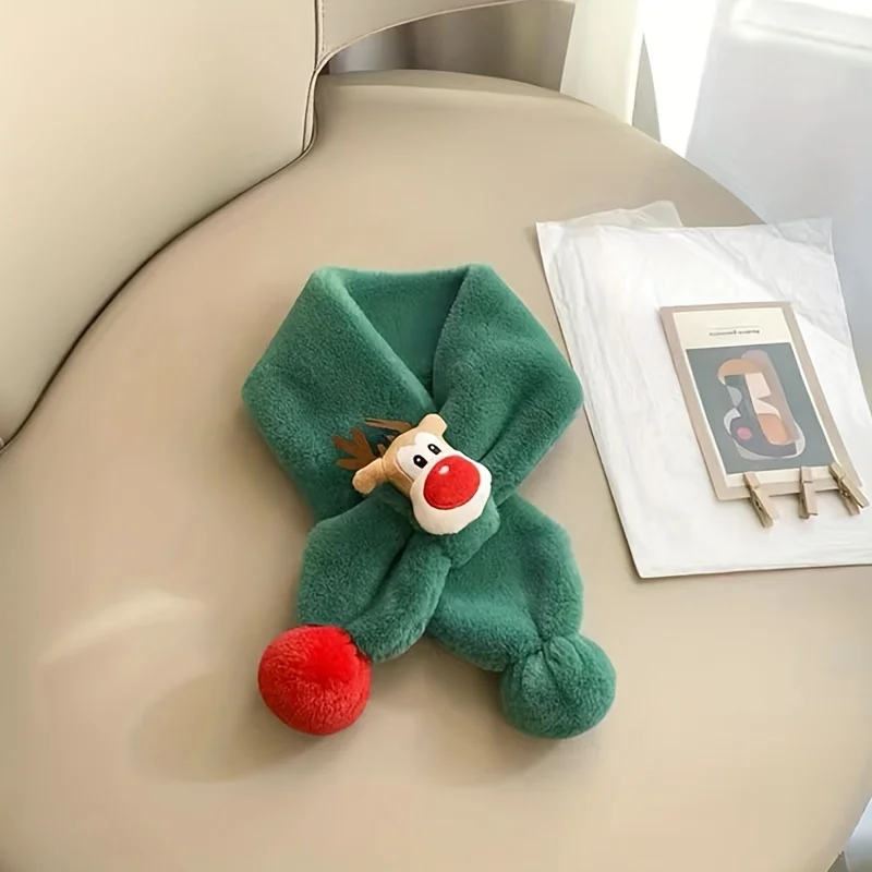 1Pcs Warm and Cute Christmas Deer Scarf, Autumn and Winter Baby Plush Scarf for Girls Boys Holiday Party, Daily Wear