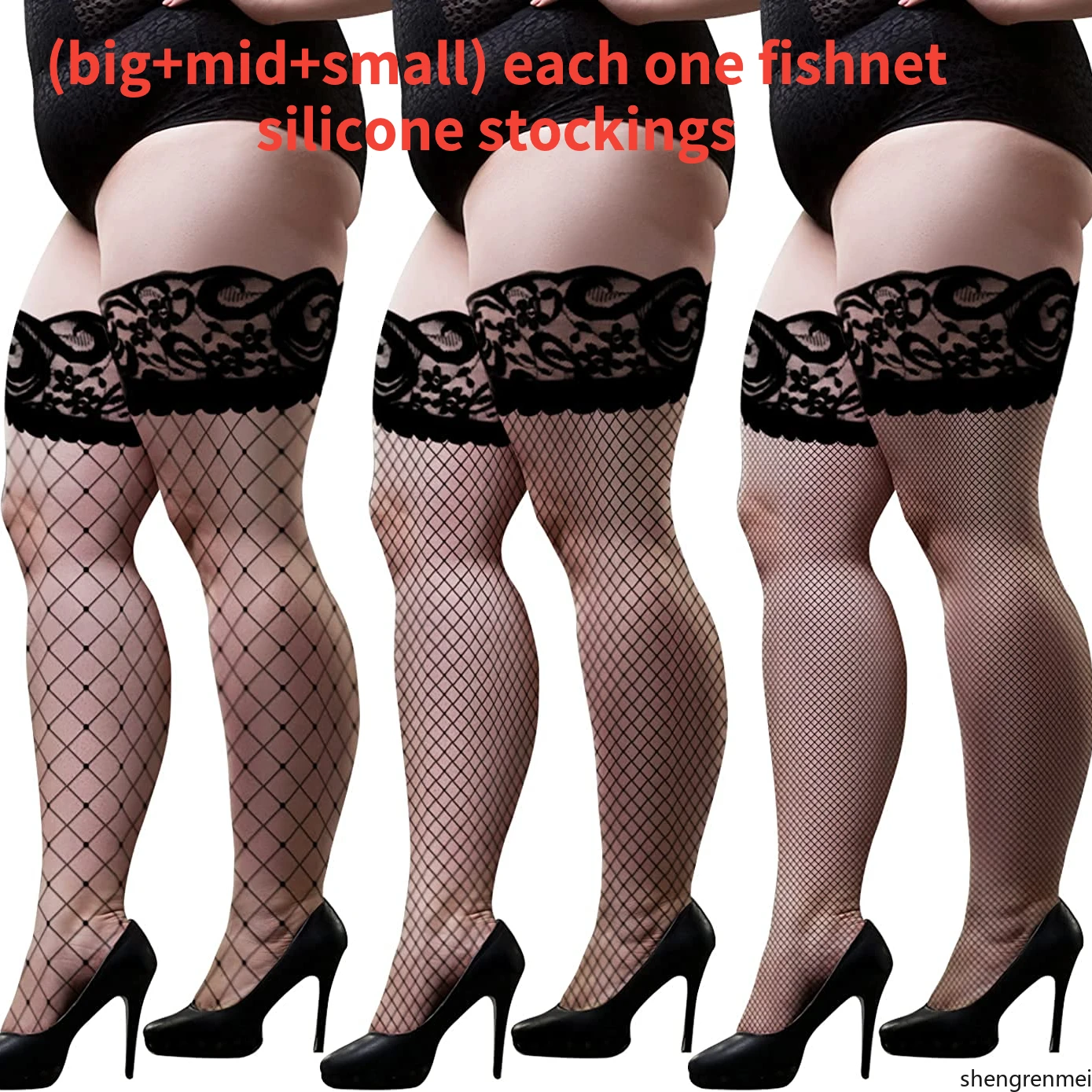Shengrenmei 3 Pairs Women Silicone Nonslip Stockings Erotic Lace Top