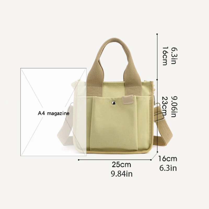 Large capacity canvas handbag, durable handle, functional design for daily use, work, travel, and shopping