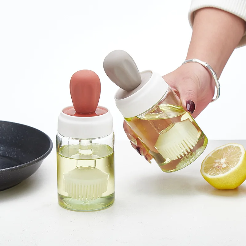 Nordic Glass Brush Oil Bottle, Seasoning Pot, Soy Sauce Bottle, Vinegar Pot, Household Kitchen Supplies, Silicone Oil Brush, 1Pc