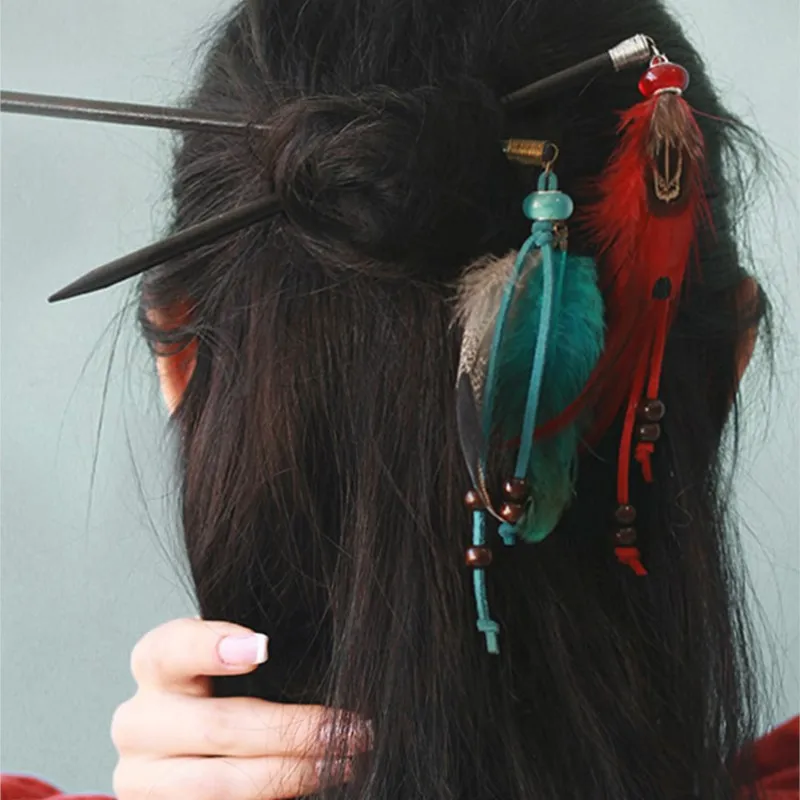 Ethnic Style Headdress Hanfu Feather Hair Hairpin Updo Female Chinese Ancient Tassel Accessories